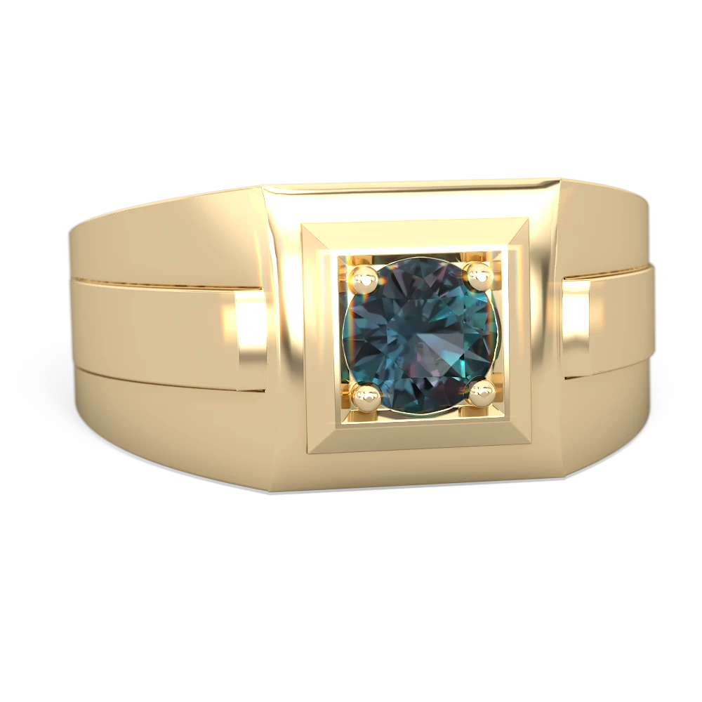 Alexandrite Men's Squared Circle 14K Yellow Gold ring R0480