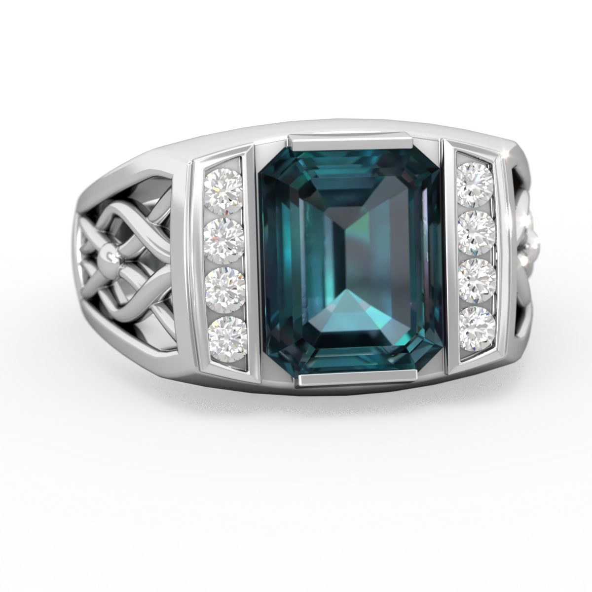 Alexandrite Men's Vine 14K White Gold ring R0490