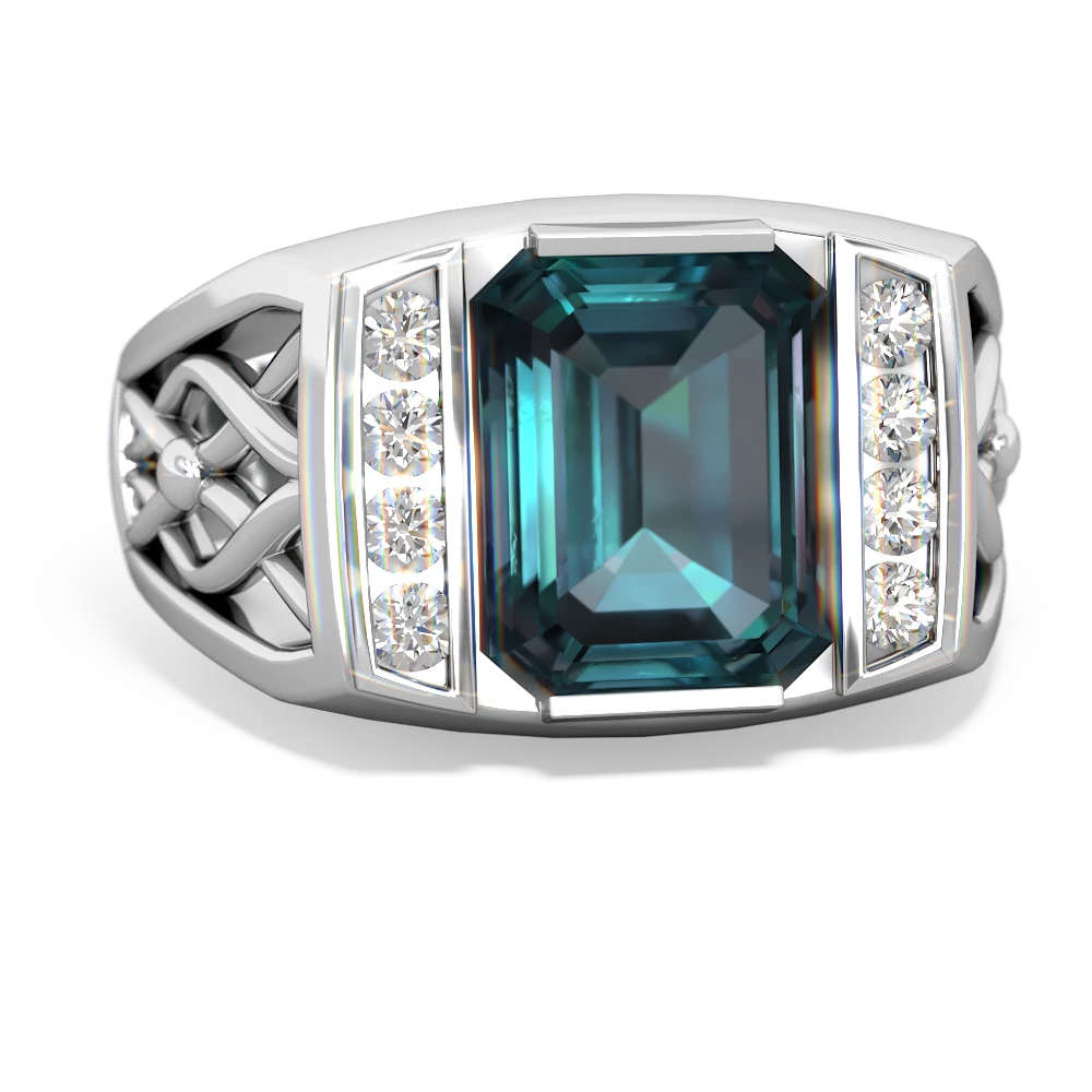 Alexandrite Men's Vine 14K White Gold ring R0490