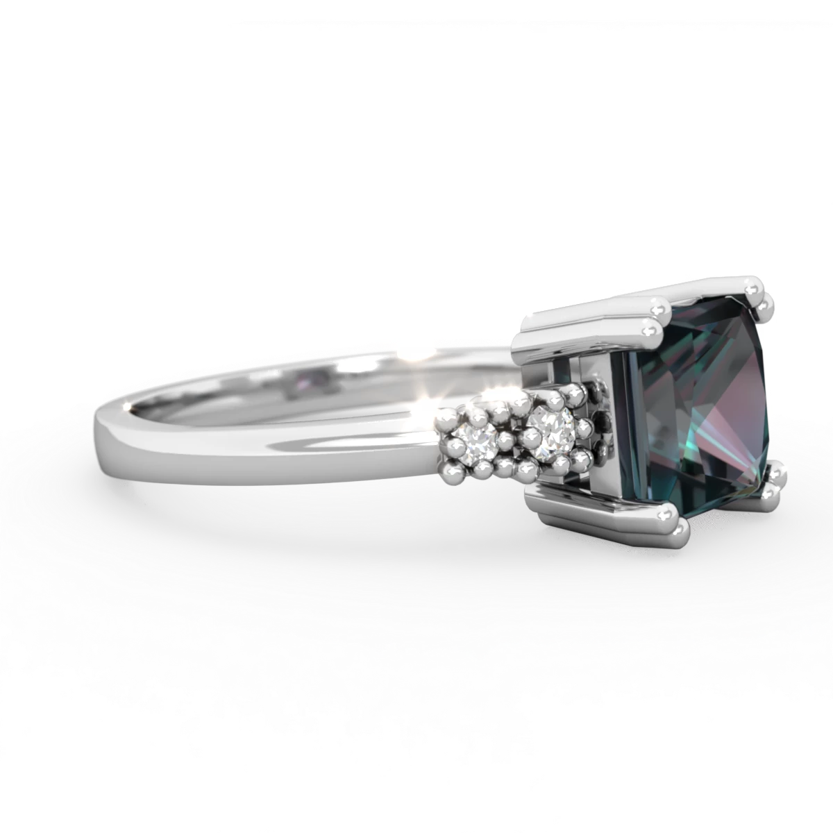 Alexandrite Art Deco Princess 14K White Gold ring R2014