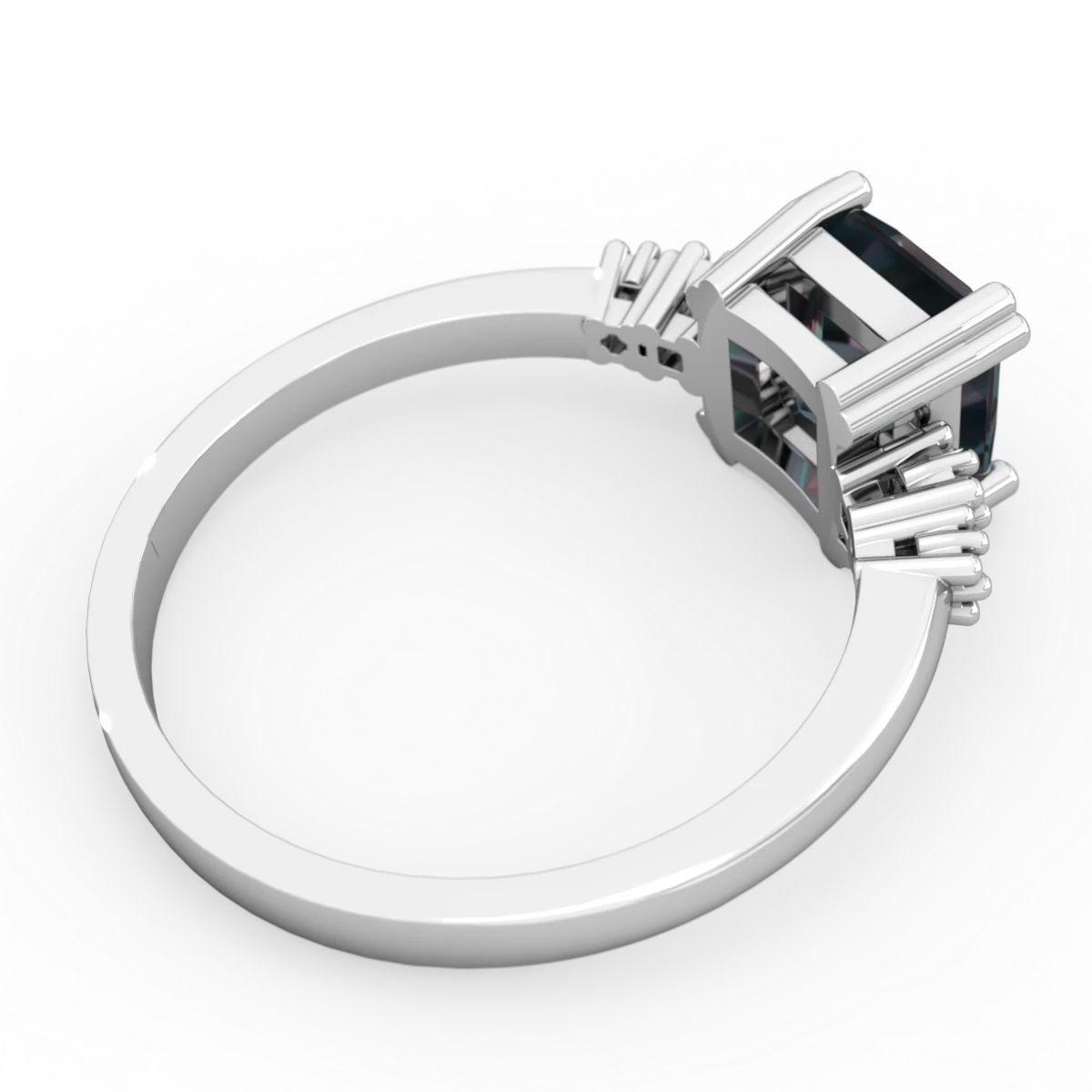 Alexandrite Art Deco Princess 14K White Gold ring R2014