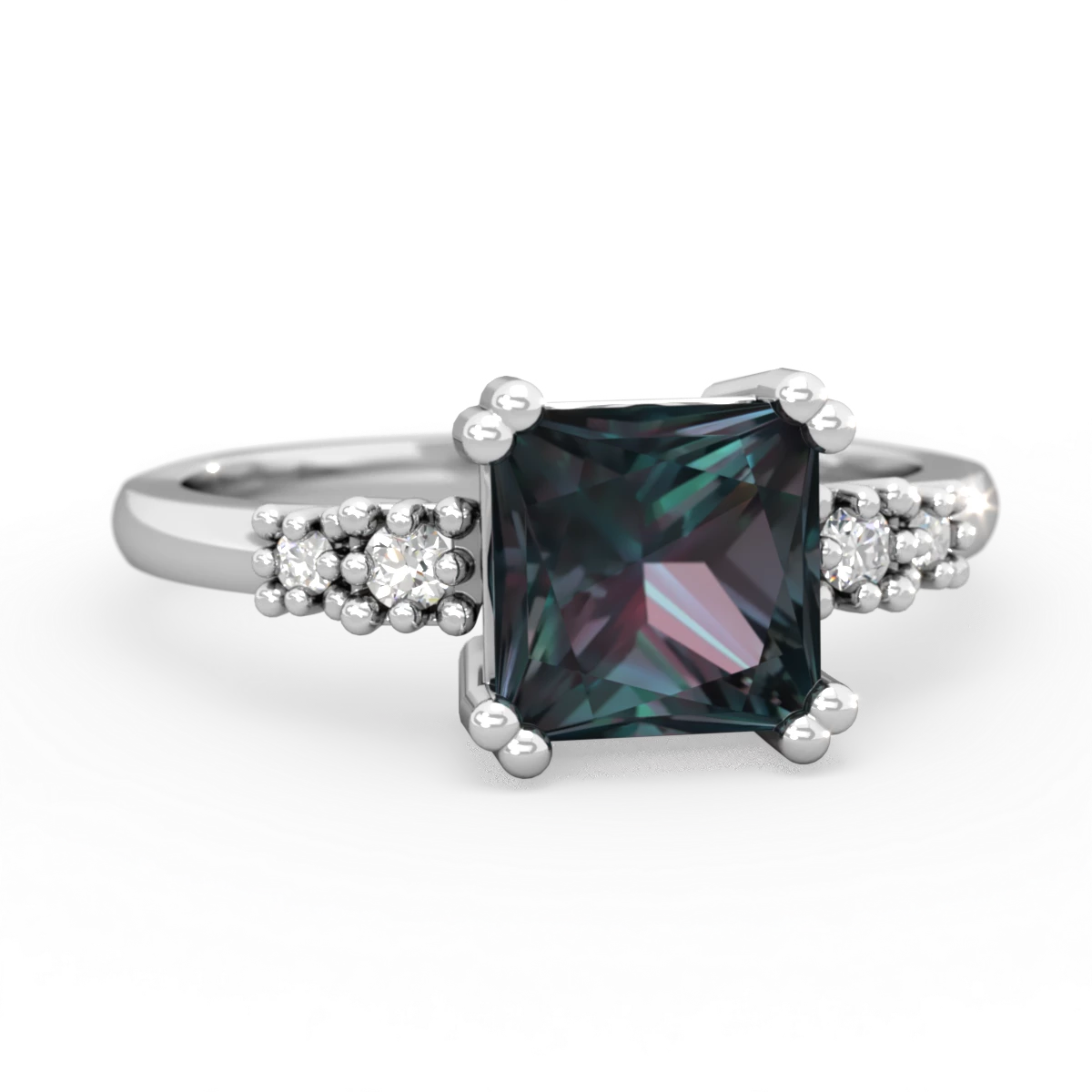 Alexandrite Art Deco Princess 14K White Gold ring R2014