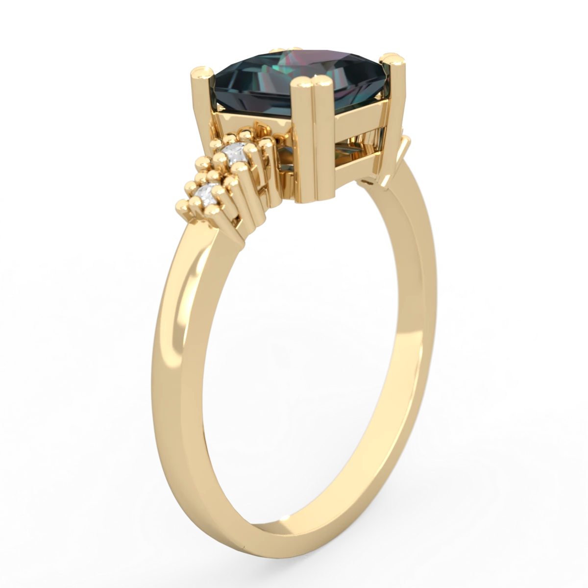 Alexandrite Art Deco Princess 14K Yellow Gold ring R2014