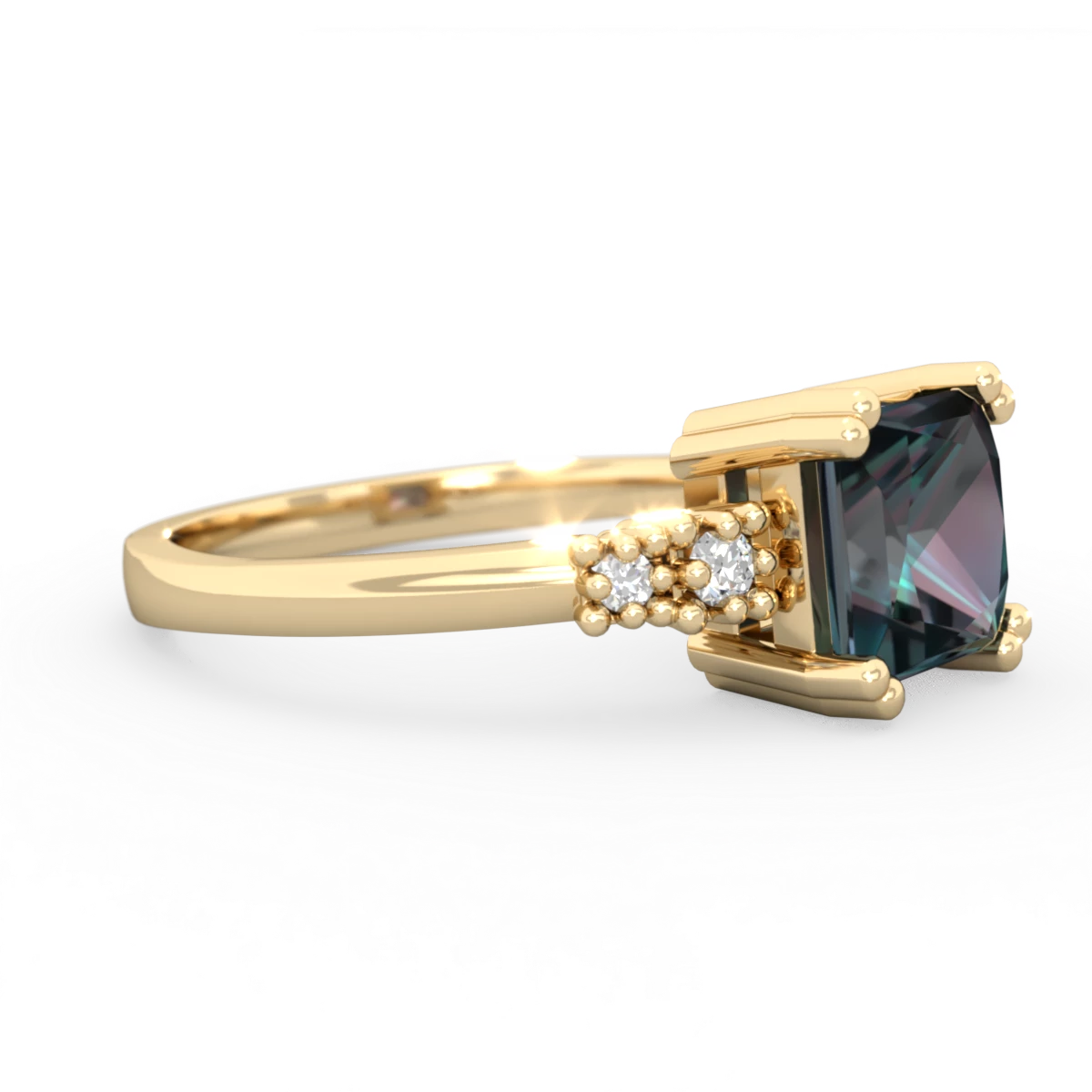 Alexandrite Art Deco Princess 14K Yellow Gold ring R2014