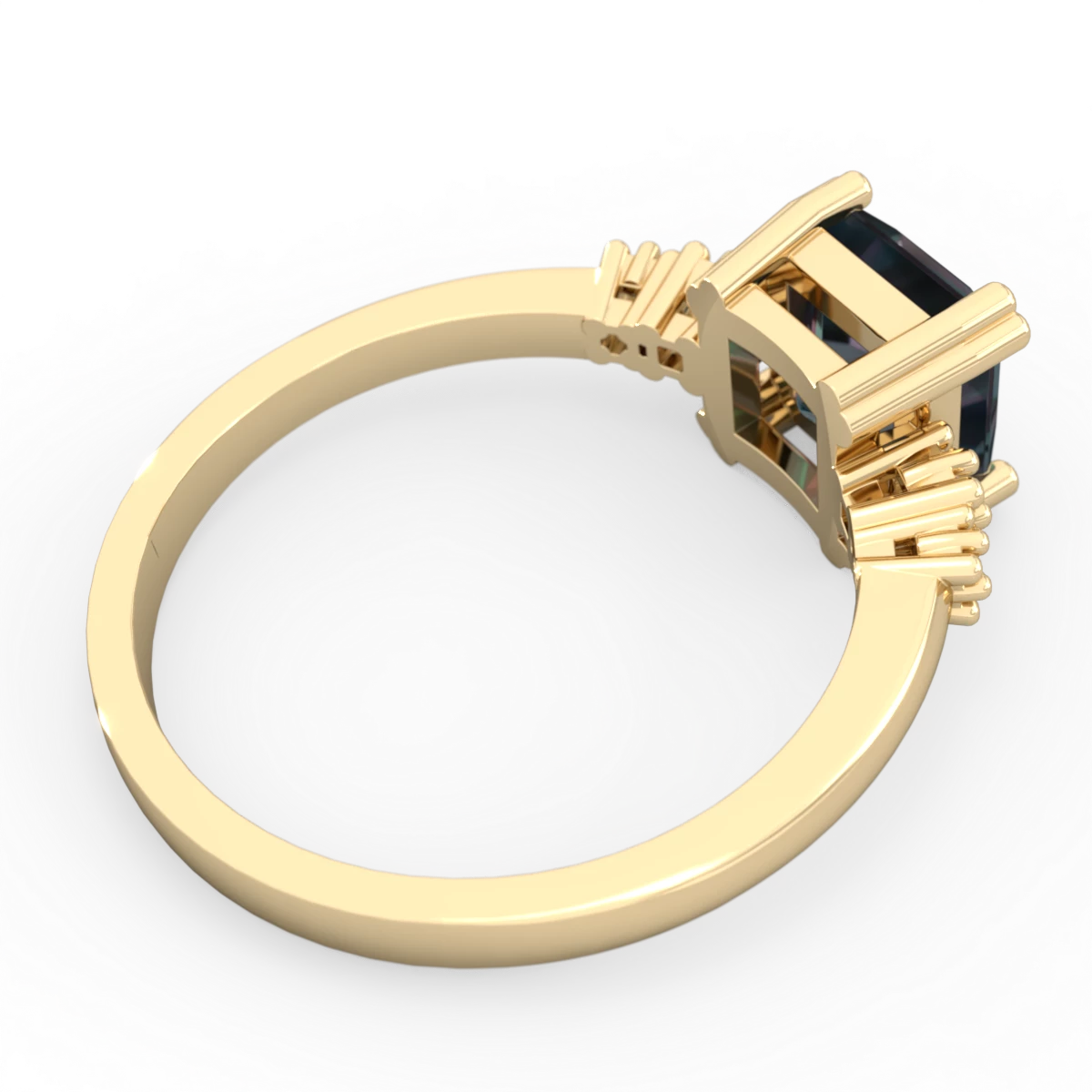 Alexandrite Art Deco Princess 14K Yellow Gold ring R2014