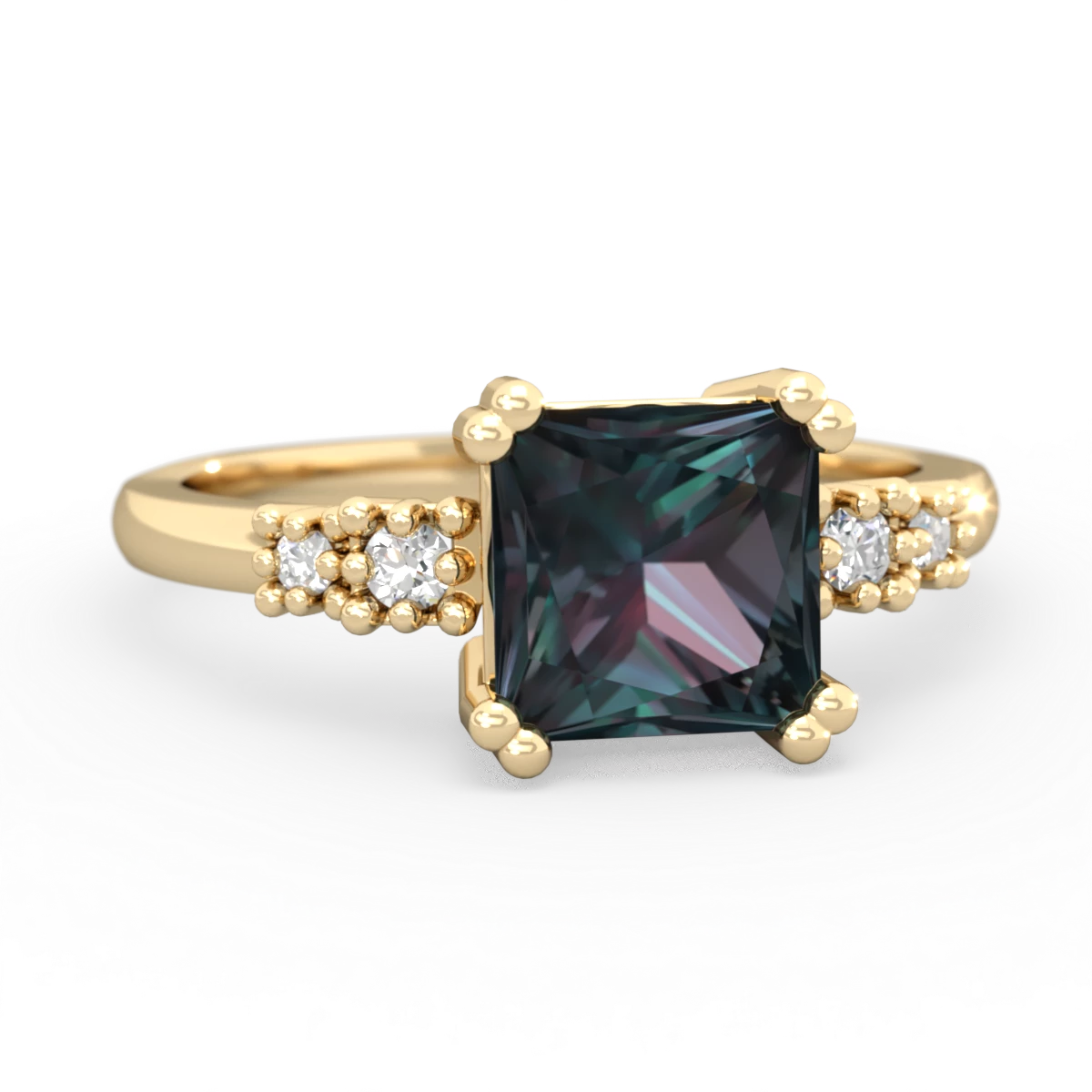 Alexandrite Art Deco Princess 14K Yellow Gold ring R2014