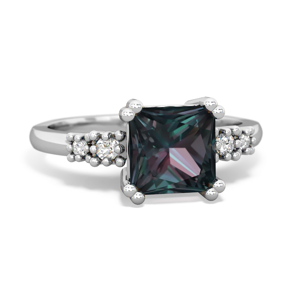 Alexandrite Art Deco Princess 14K White Gold ring R2014