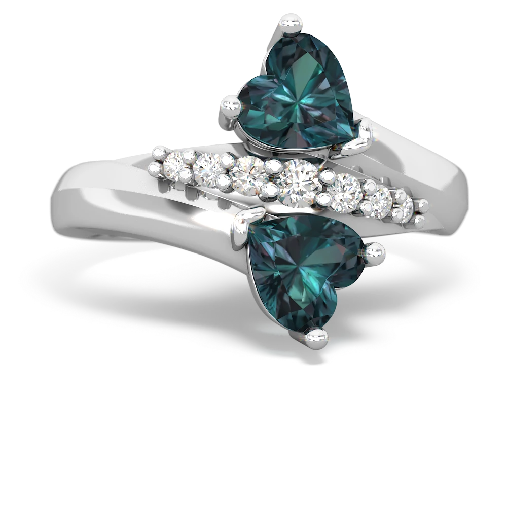 Alexandrite Heart To Heart 14K White Gold ring R2064