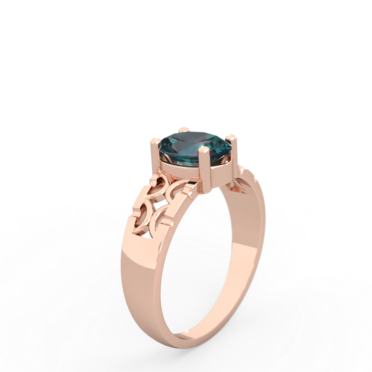 Alexandrite Art Deco Filigree 14K Rose Gold ring R2322