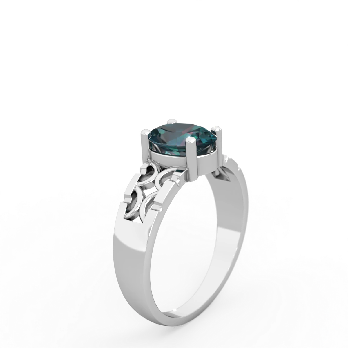 Alexandrite Art Deco Filigree 14K White Gold ring R2322