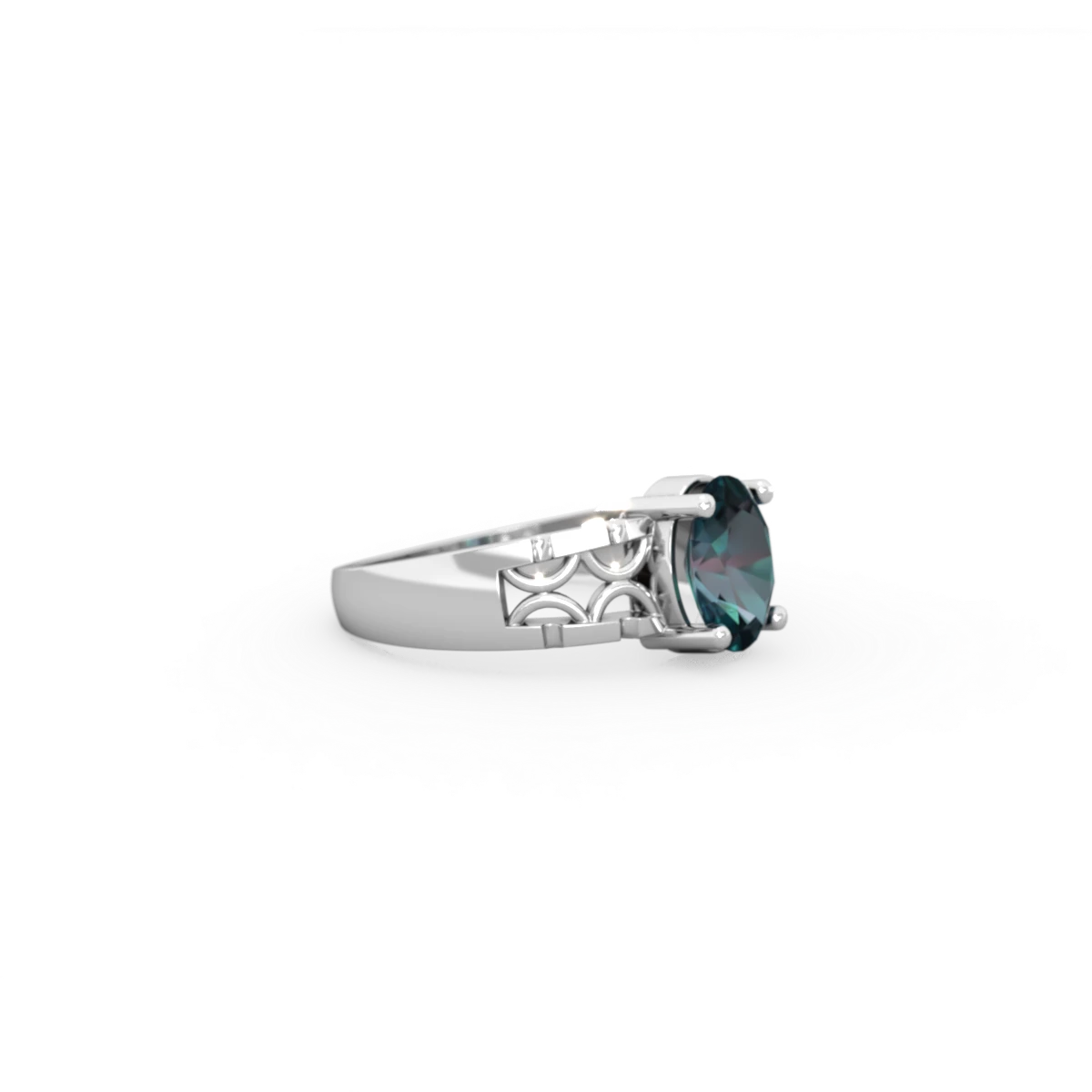 Alexandrite Art Deco Filigree 14K White Gold ring R2322