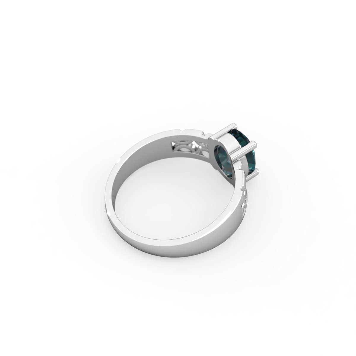 Alexandrite Art Deco Filigree 14K White Gold ring R2322