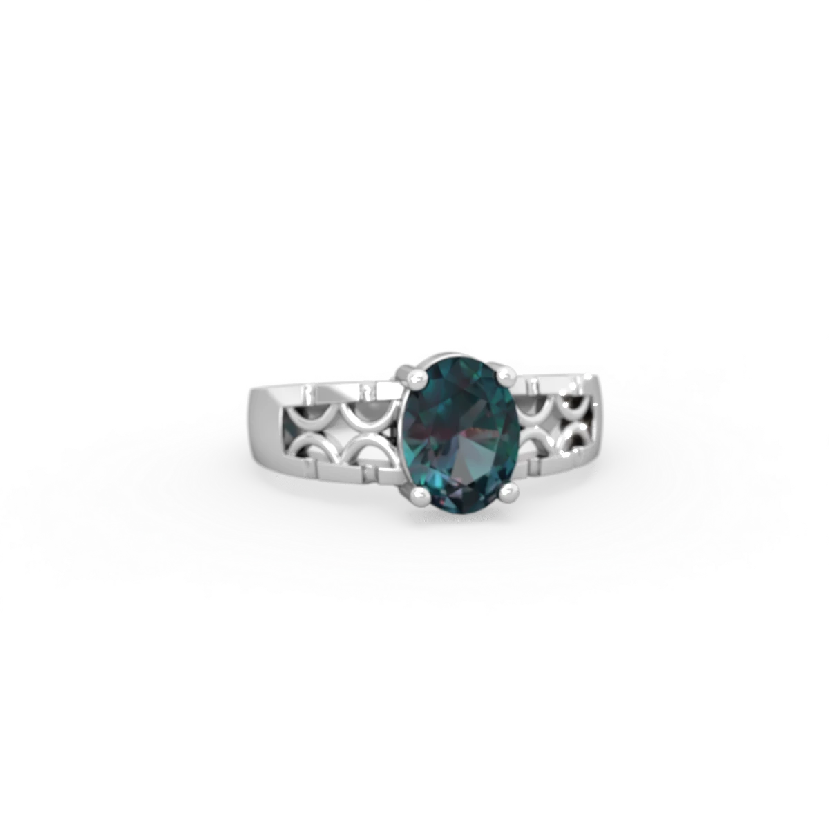 Alexandrite Art Deco Filigree 14K White Gold ring R2322