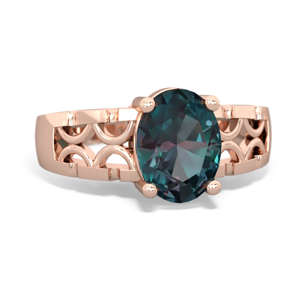 Alexandrite Art Deco Filigree 14K Rose Gold ring R2322