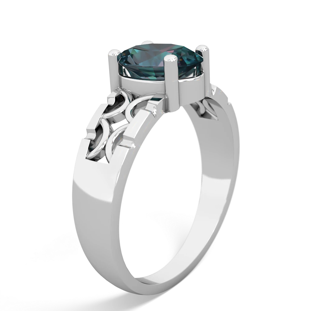 Alexandrite Art Deco Filigree 14K White Gold ring R2322