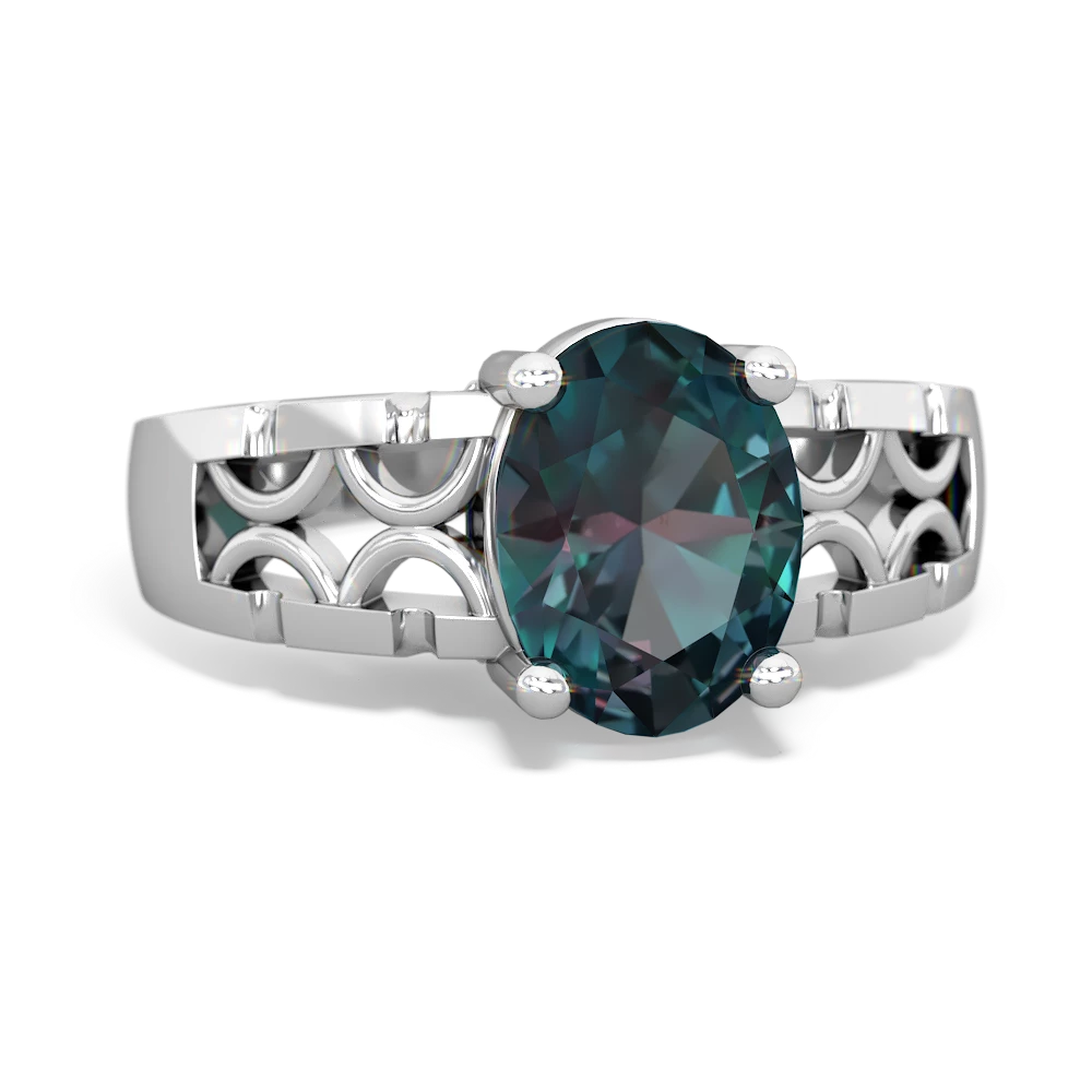 Alexandrite Art Deco Filigree 14K White Gold ring R2322