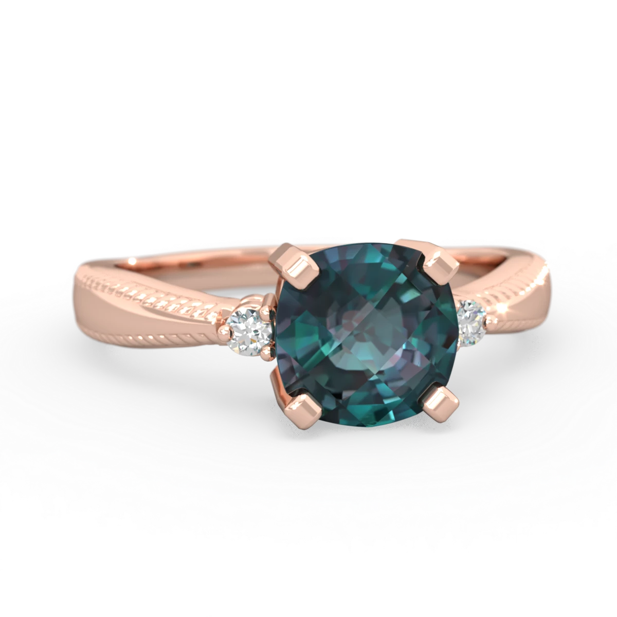 Alexandrite Cushion Rope 14K Rose Gold ring R2484