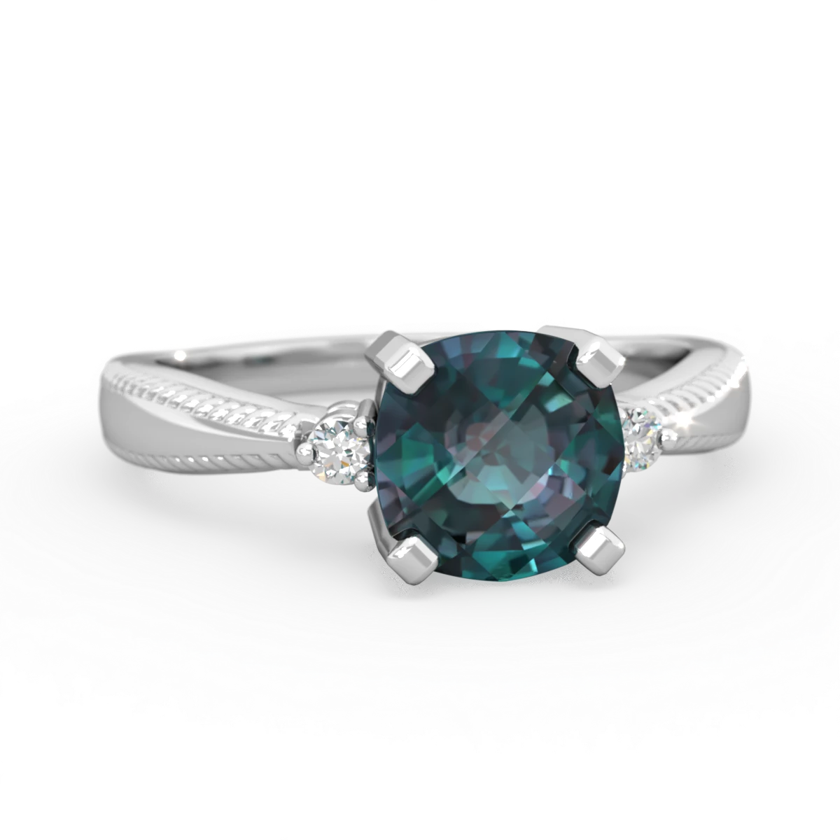 Alexandrite Cushion Rope 14K White Gold ring R2484