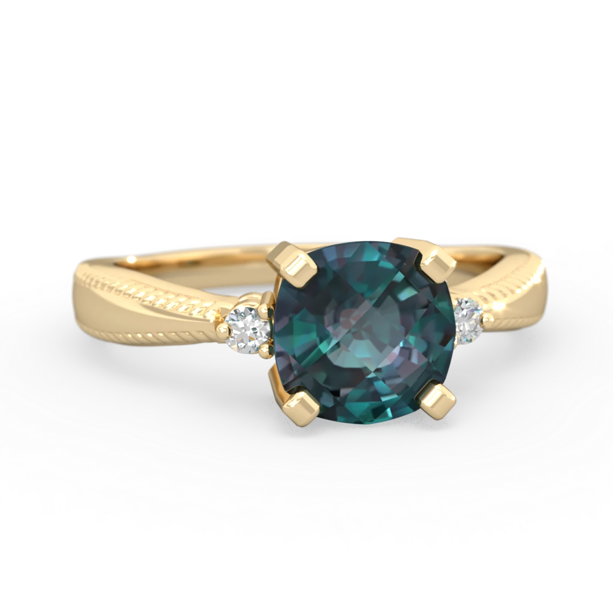Alexandrite Cushion Rope 14K Yellow Gold ring R2484