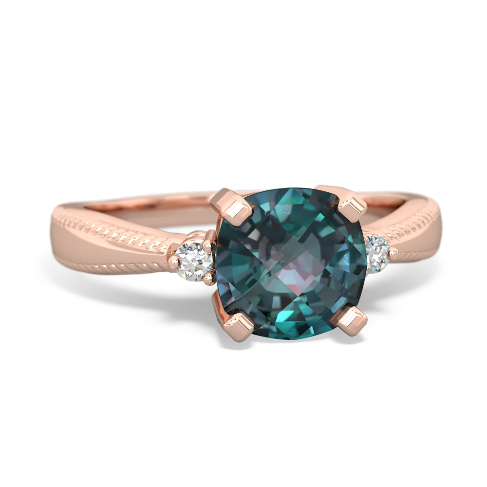 Alexandrite Cushion Rope 14K Rose Gold ring R2484