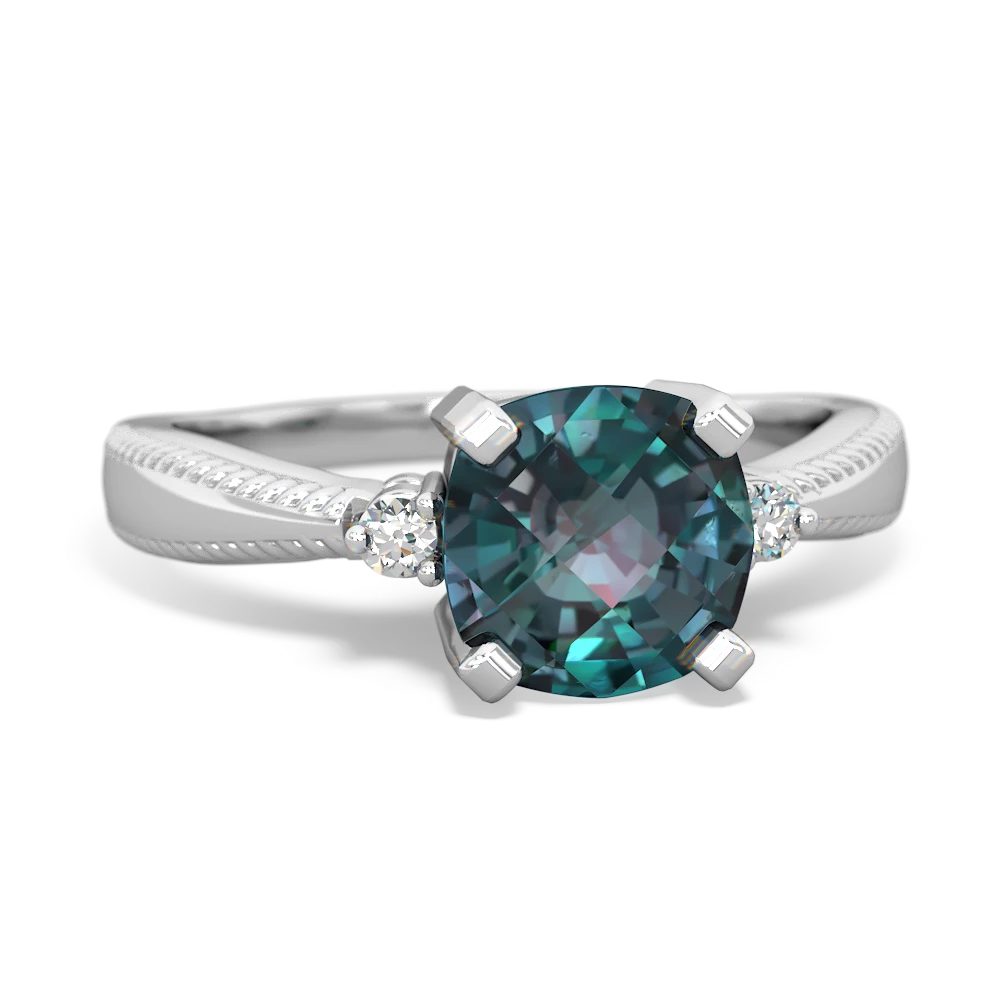 Alexandrite Cushion Rope 14K White Gold ring R2484