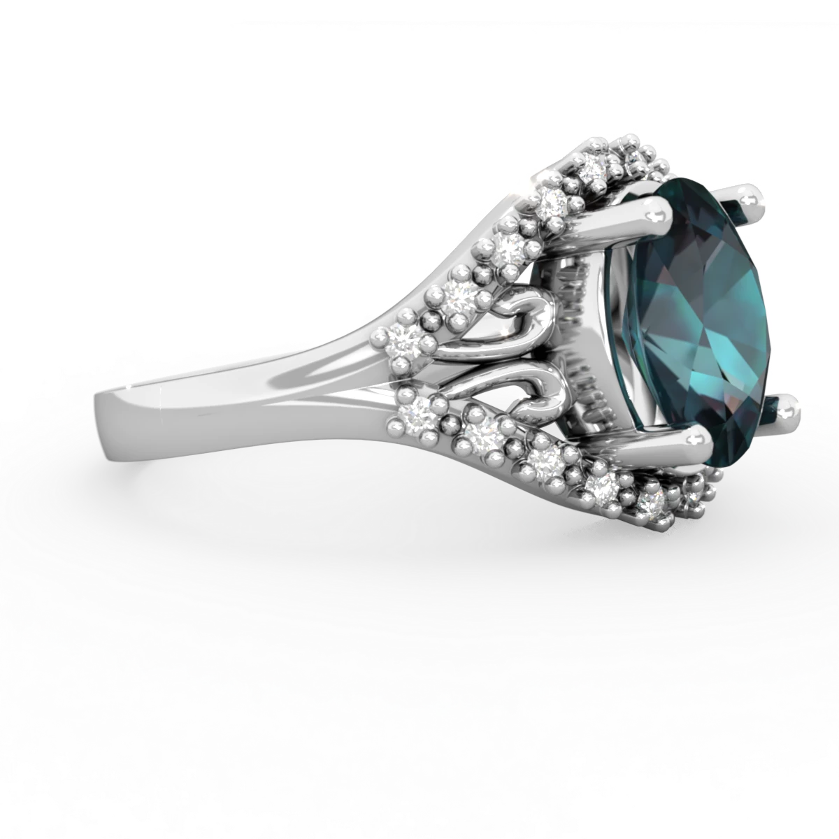 Alexandrite Antique Style Cocktail 14K White Gold ring R2564
