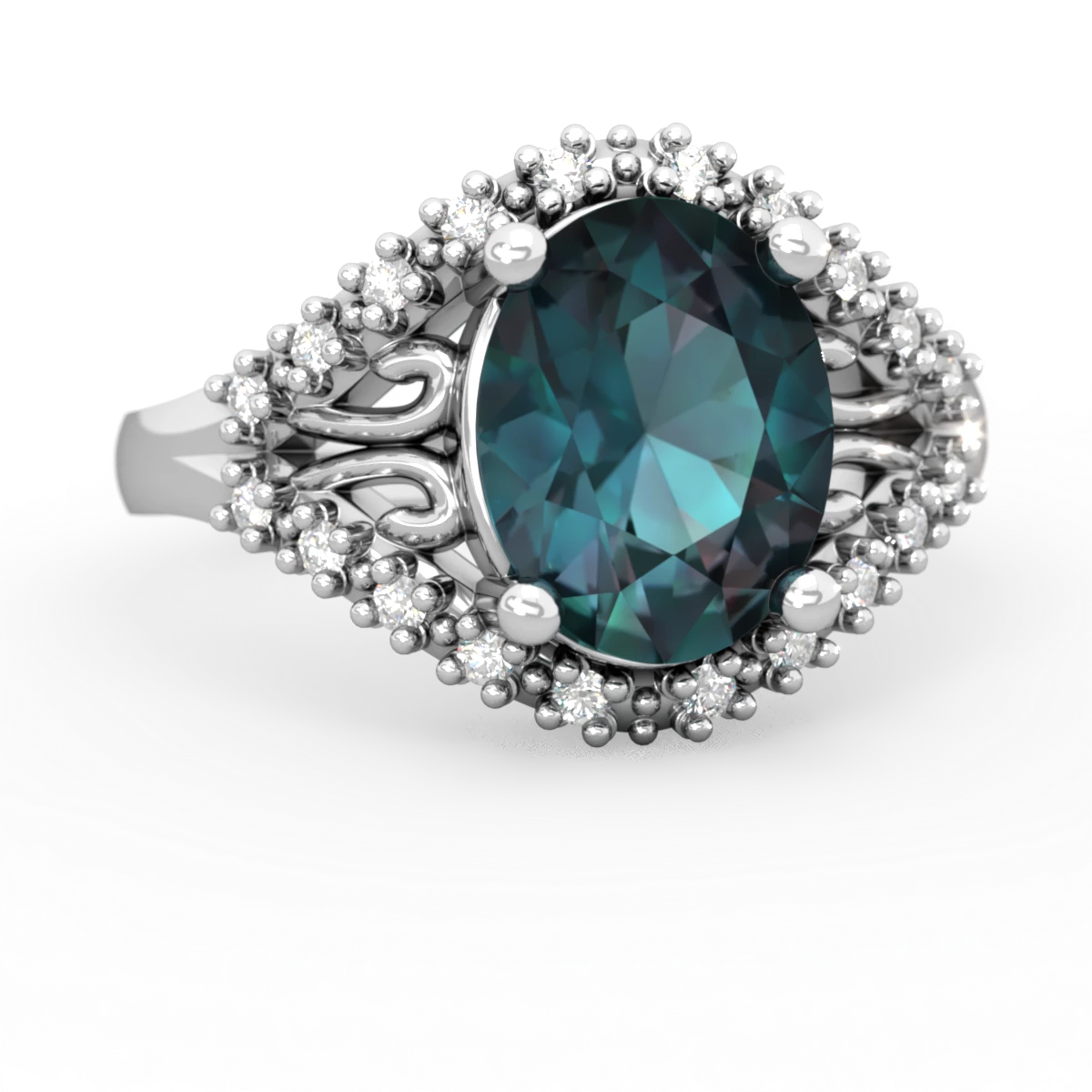 Alexandrite Antique Style Cocktail 14K White Gold ring R2564