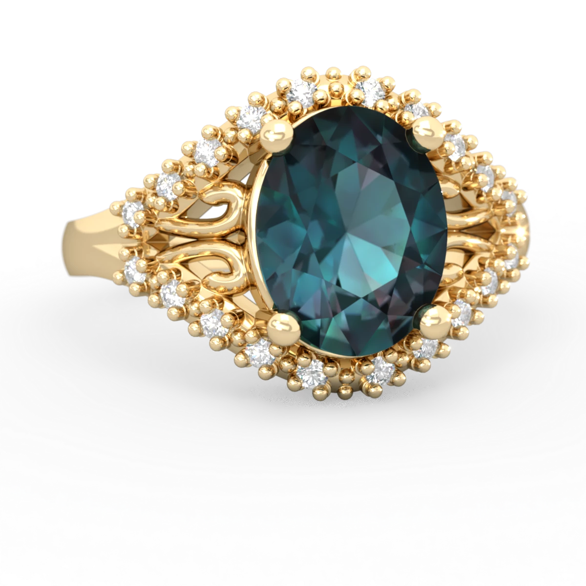 Alexandrite Antique Style Cocktail 14K Yellow Gold ring R2564