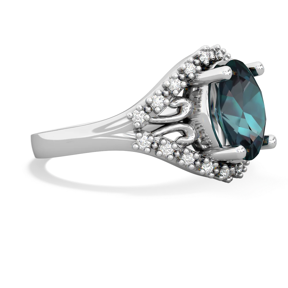 Alexandrite Antique Style Cocktail 14K White Gold ring R2564