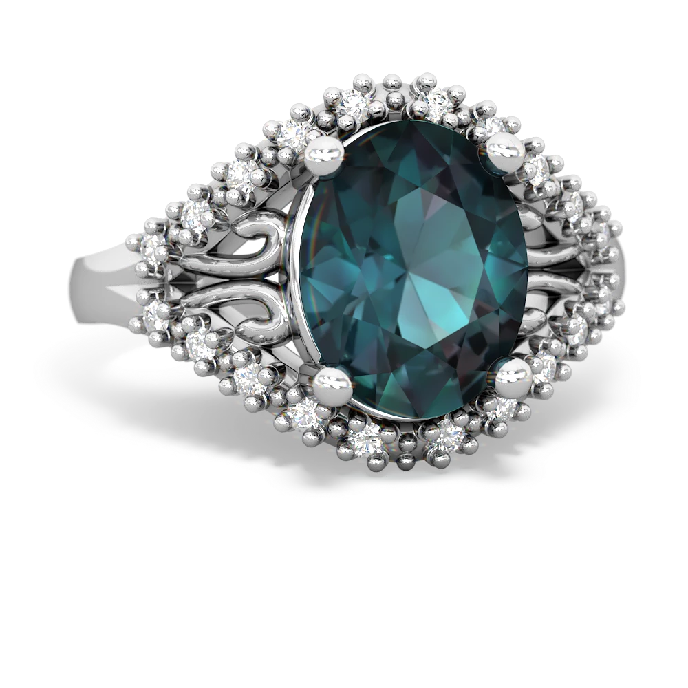 Alexandrite Antique Style Cocktail 14K White Gold ring R2564