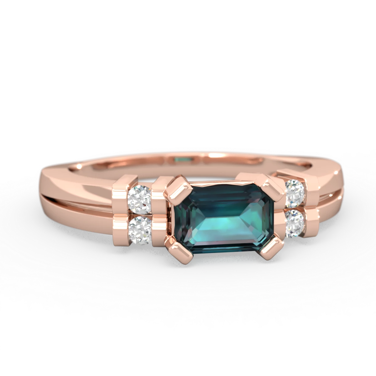 Alexandrite Art Deco East-West 14K Rose Gold ring R2590
