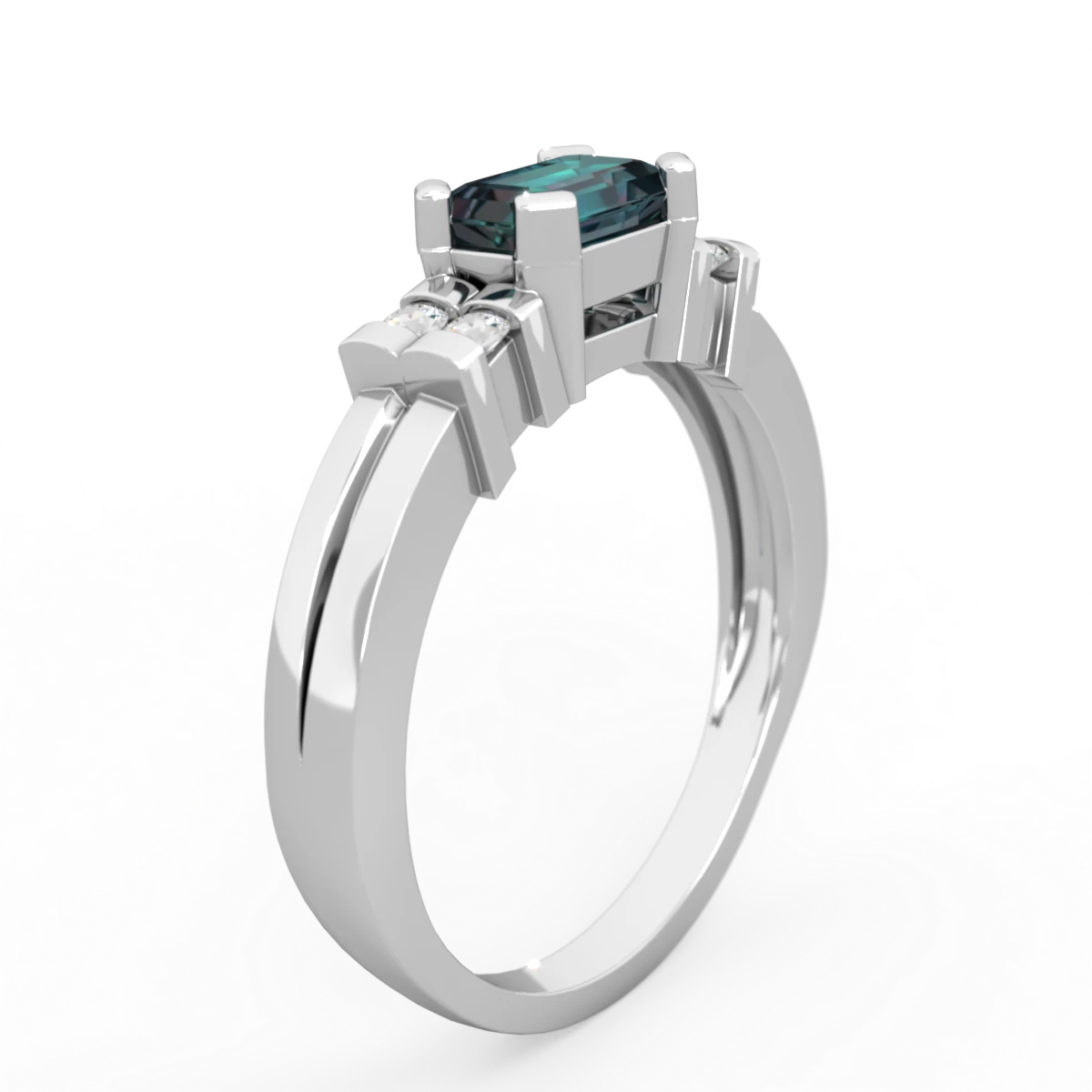 Alexandrite Art Deco East-West 14K White Gold ring R2590