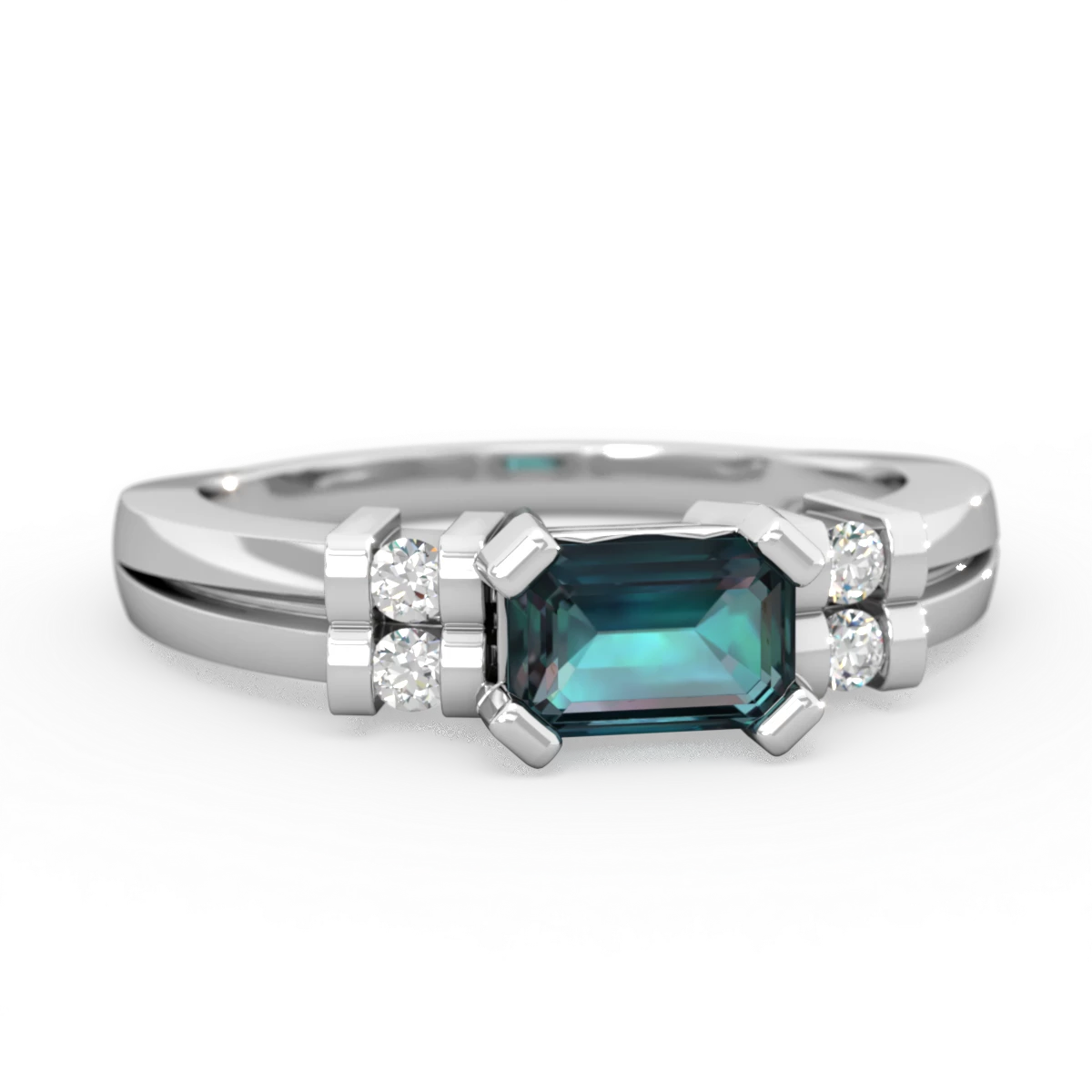 Alexandrite Art Deco East-West 14K White Gold ring R2590