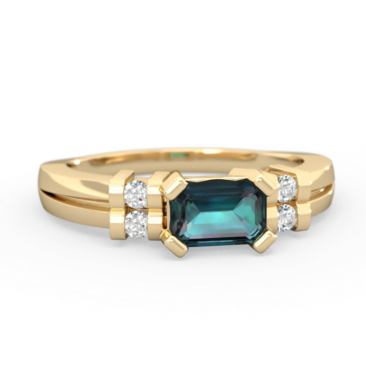 Alexandrite Art Deco East-West 14K Yellow Gold ring R2590