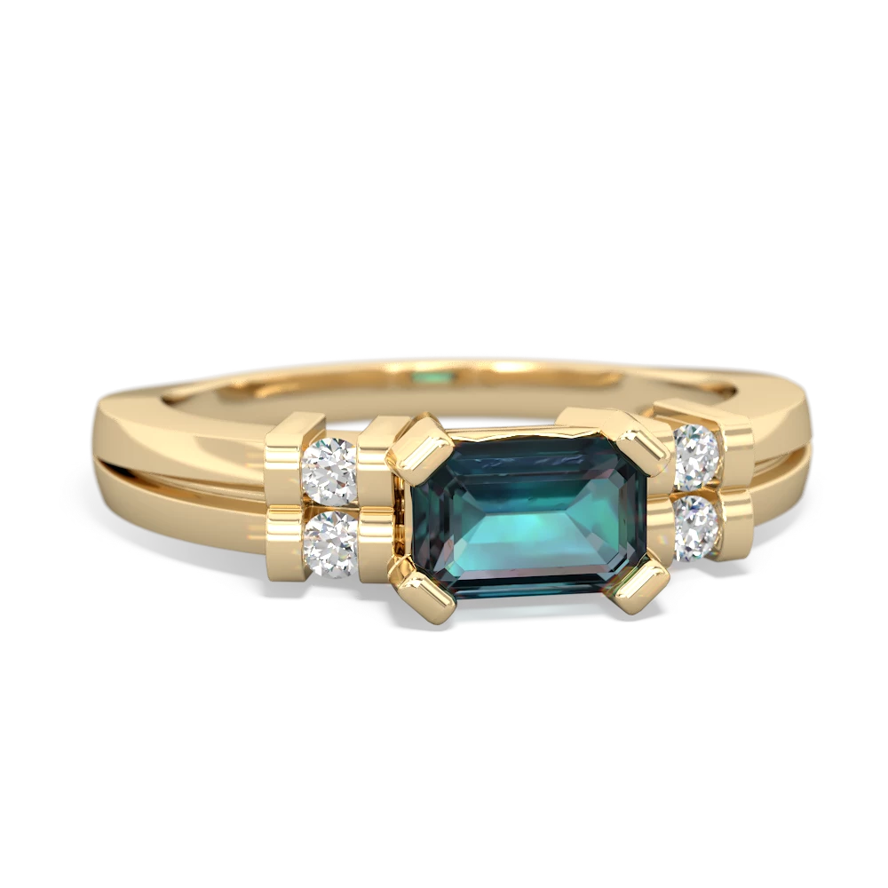 Alexandrite Art Deco East-West 14K Yellow Gold ring R2590