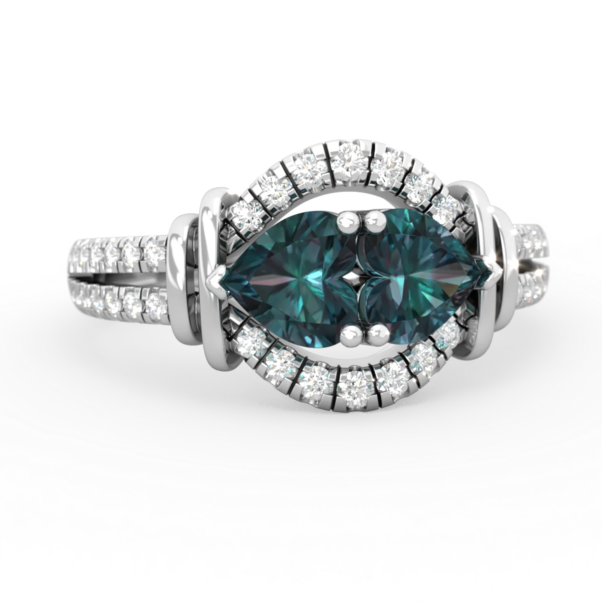 Alexandrite Art-Deco Keepsake 14K White Gold ring R5630