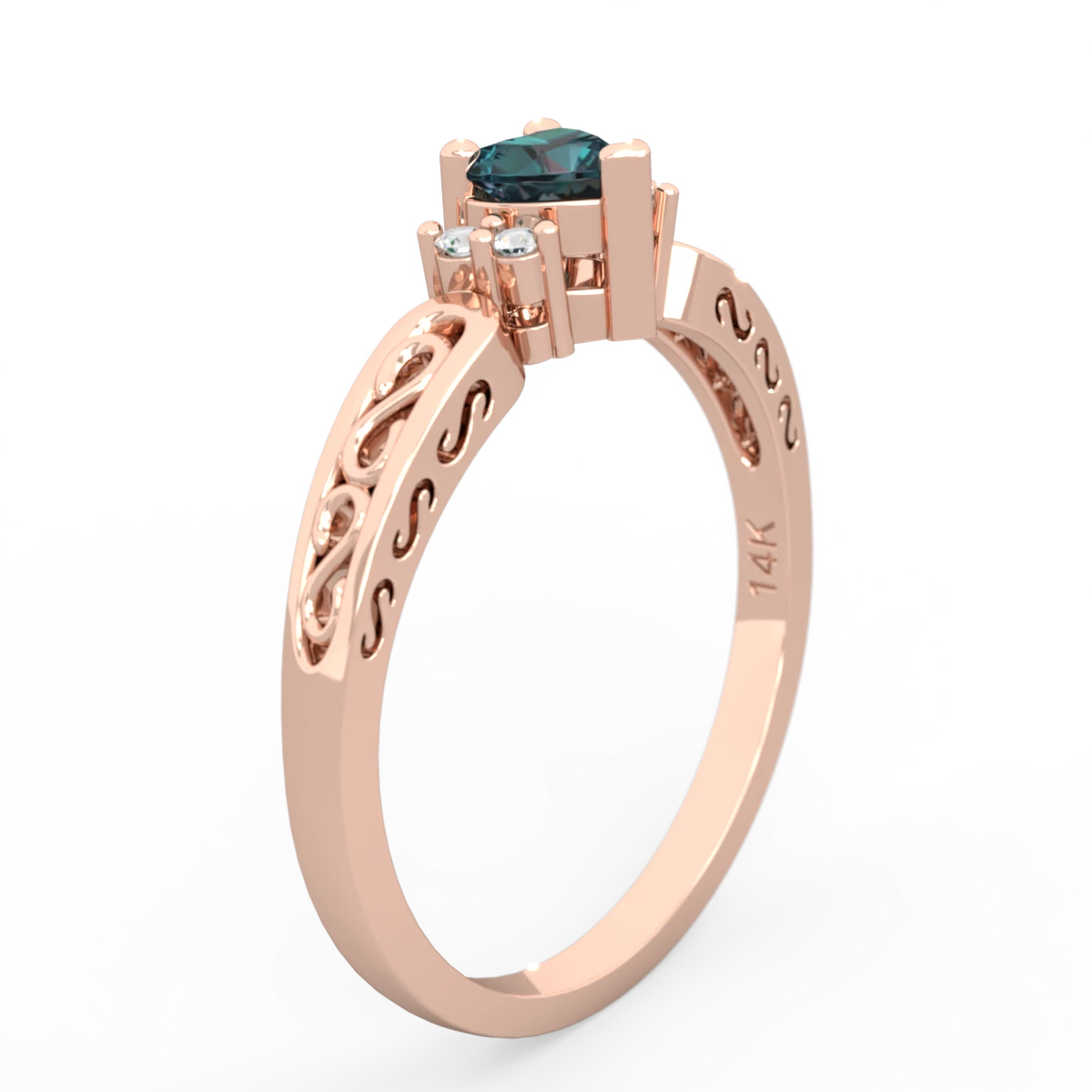 Alexandrite Filligree Scroll Heart 14K Rose Gold ring R2429