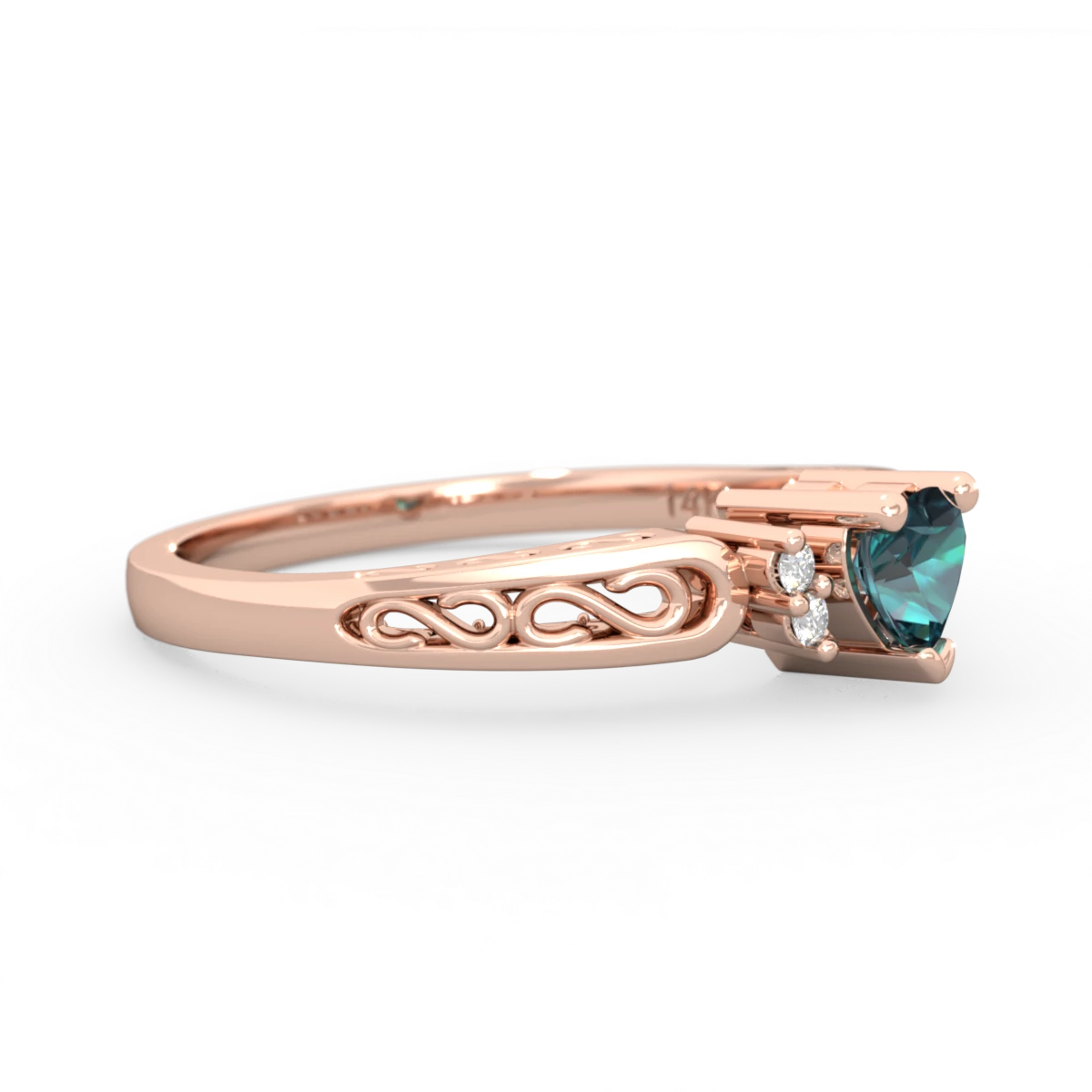 Alexandrite Filligree Scroll Heart 14K Rose Gold ring R2429