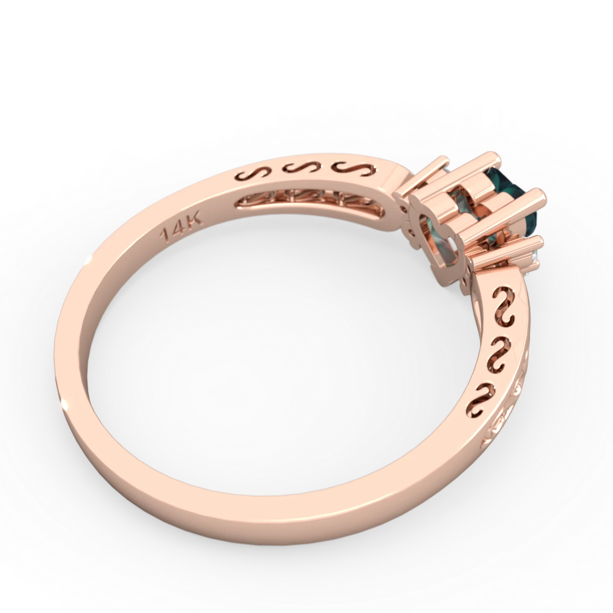 Alexandrite Filligree Scroll Heart 14K Rose Gold ring R2429