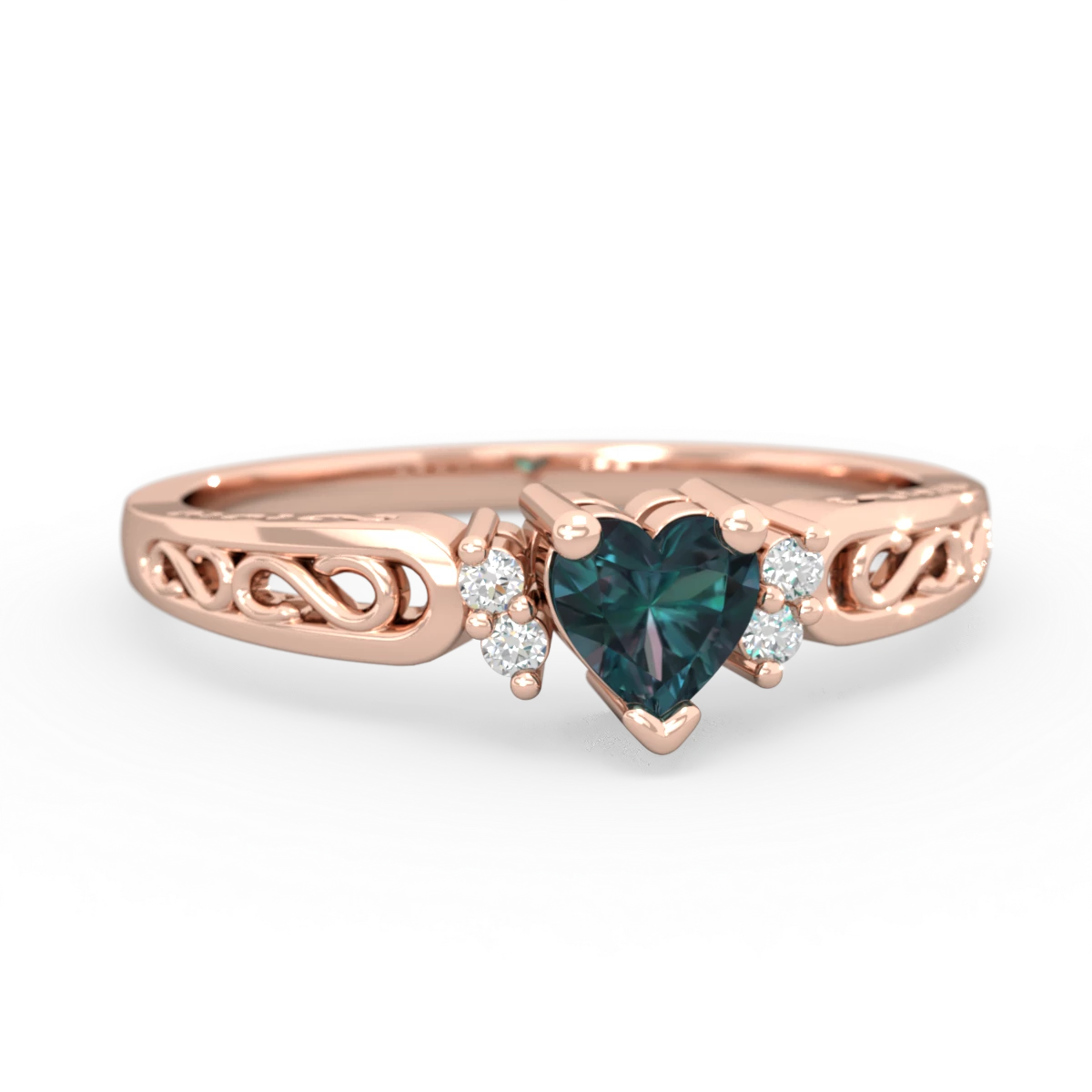 Alexandrite Filligree Scroll Heart 14K Rose Gold ring R2429