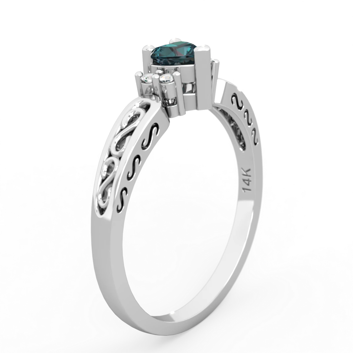 Alexandrite Filligree Scroll Heart 14K White Gold ring R2429