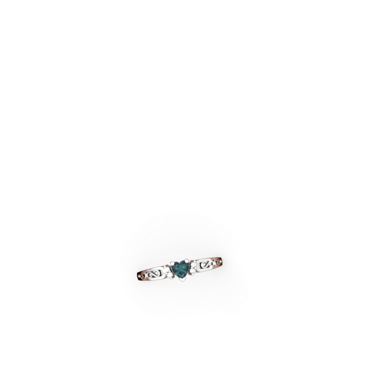 Alexandrite Filligree Scroll Heart 14K White Gold ring R2429