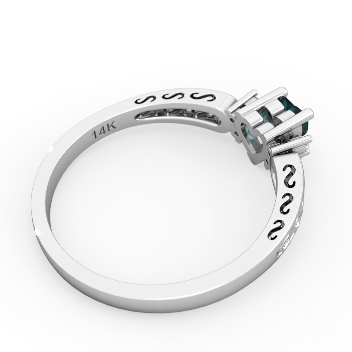 Alexandrite Filligree Scroll Heart 14K White Gold ring R2429