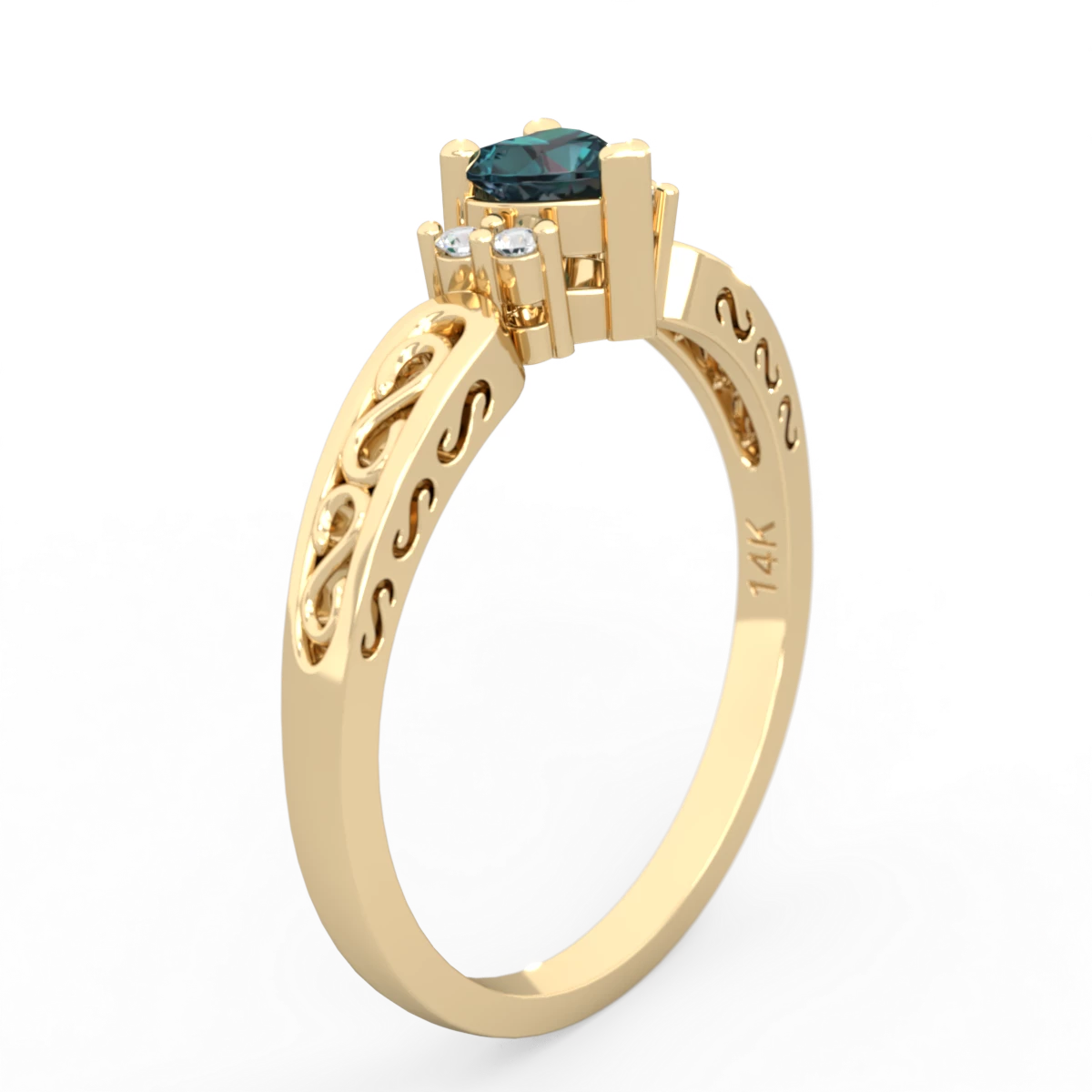 Alexandrite Filligree Scroll Heart 14K Yellow Gold ring R2429