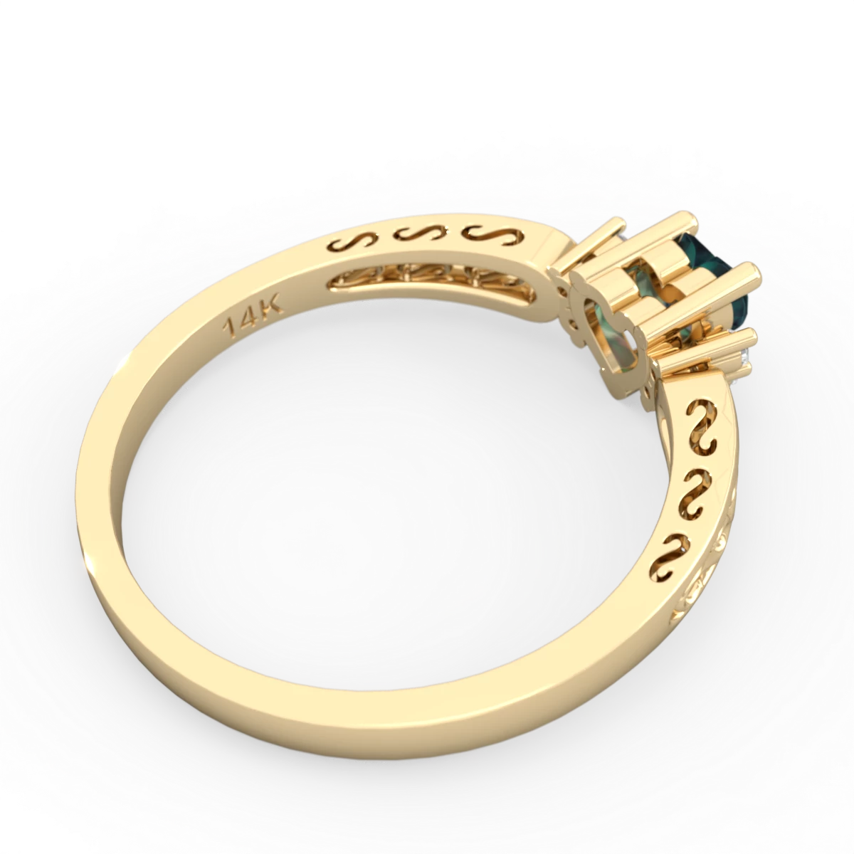 Alexandrite Filligree Scroll Heart 14K Yellow Gold ring R2429