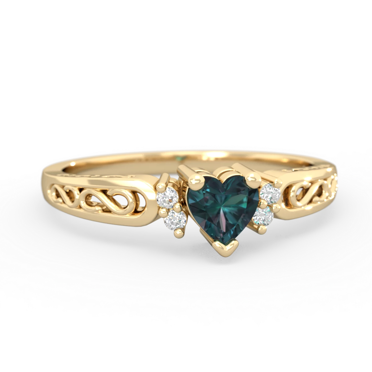 Alexandrite Filligree Scroll Heart 14K Yellow Gold ring R2429