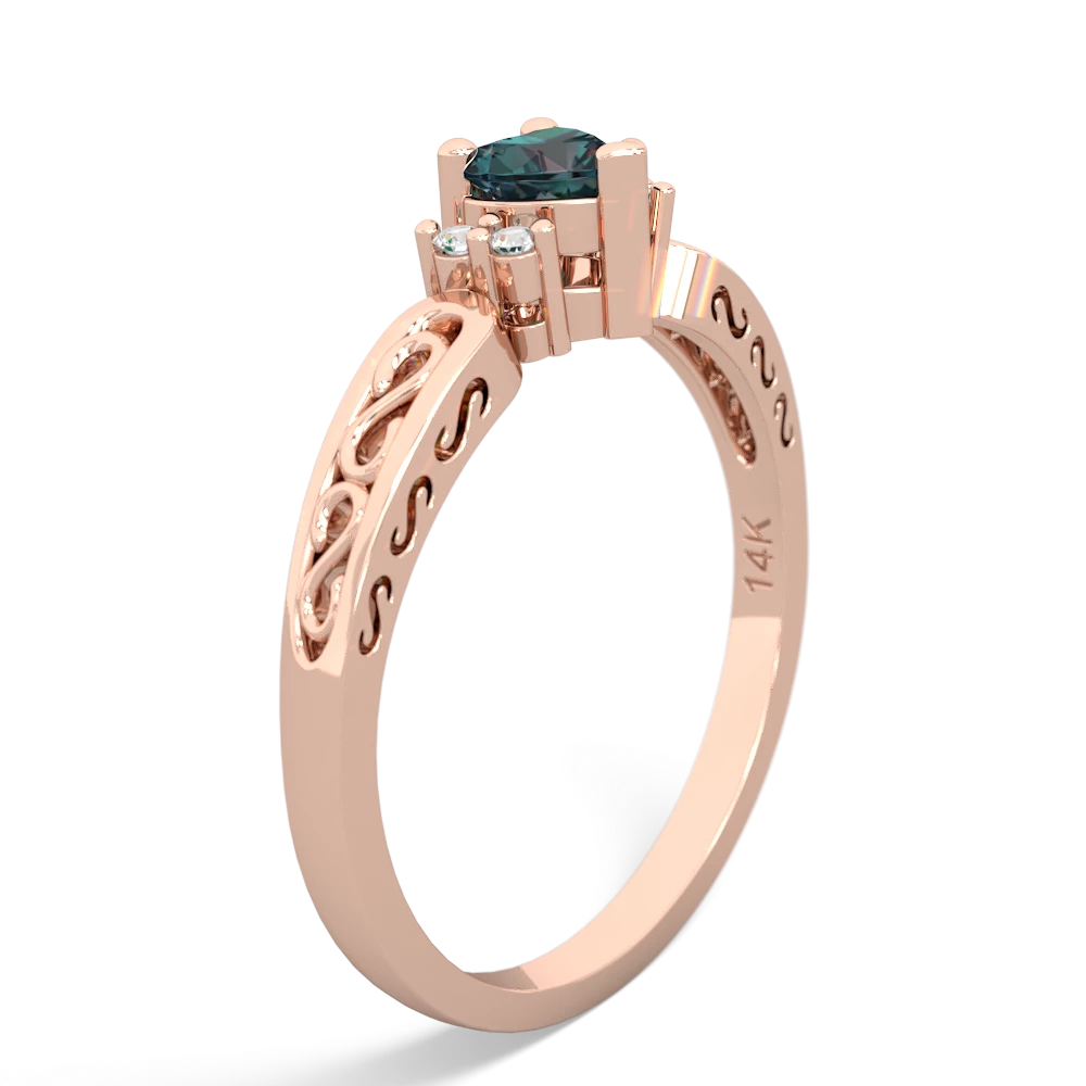 Alexandrite Filligree Scroll Heart 14K Rose Gold ring R2429