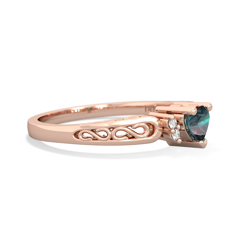 Alexandrite Filligree Scroll Heart 14K Rose Gold ring R2429