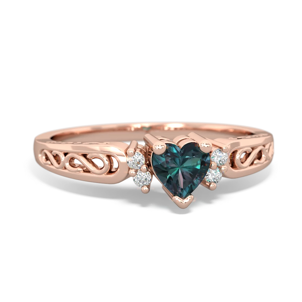 Alexandrite Filligree Scroll Heart 14K Rose Gold ring R2429