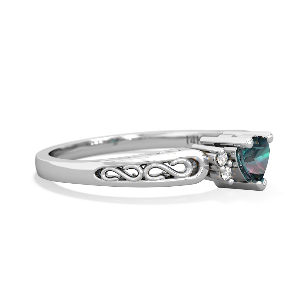 Alexandrite Filligree Scroll Heart 14K White Gold ring R2429